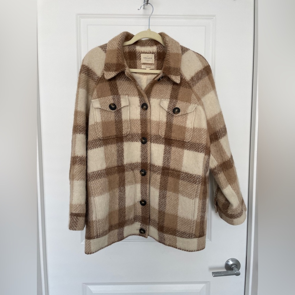 Sezane Alda Brown and Cream Plaid Jacket FR 36/US 4 - Picture 7 of 15